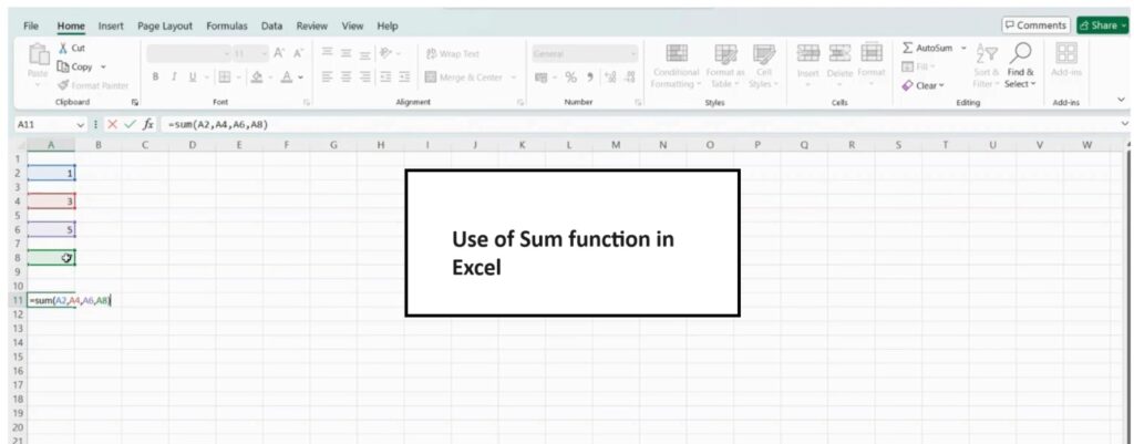 Use of Sum Function in Excel